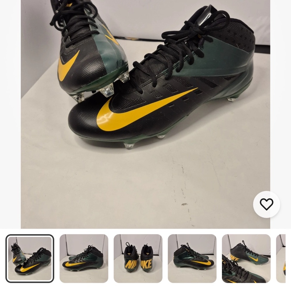Nike Black and Dark Green Cleats with Yellow Swoosh